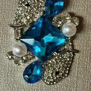 Blue Crystal & Pearl Statement Necklace Pendant - Women Jewelry